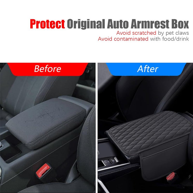 ESKONKE [Upgraded] Car Center Console Cover with 2 Storage Bags - Premium Nappa Leather Armrest Cover, Scratch & Wear Resistant, Waterproof Car Interior Accessories (Classic - Black) - Image 3